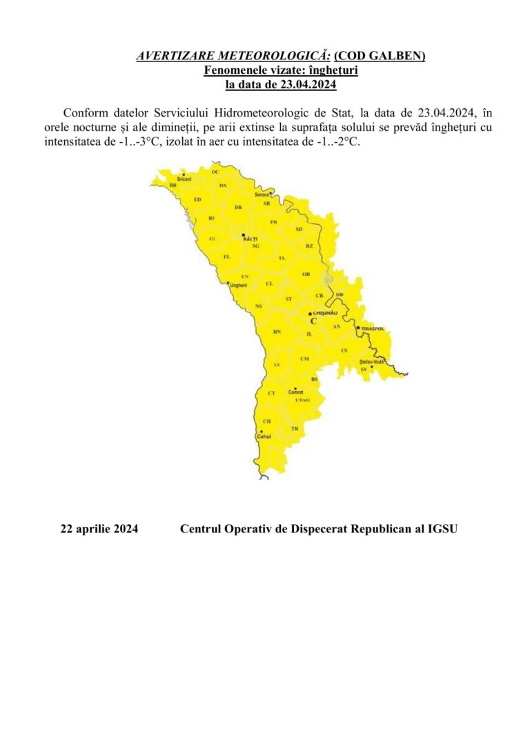 Read more about the article AVERTIZARE METEOROLOGICĂ